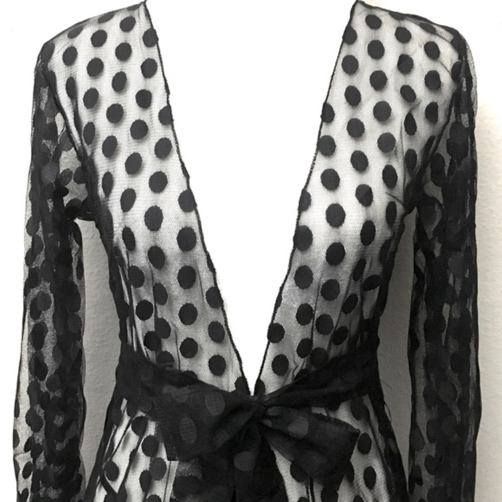 Savvy Sexy Set Lace Polka Dot Kimono Wrap Lingerie - Picture 4 of 8